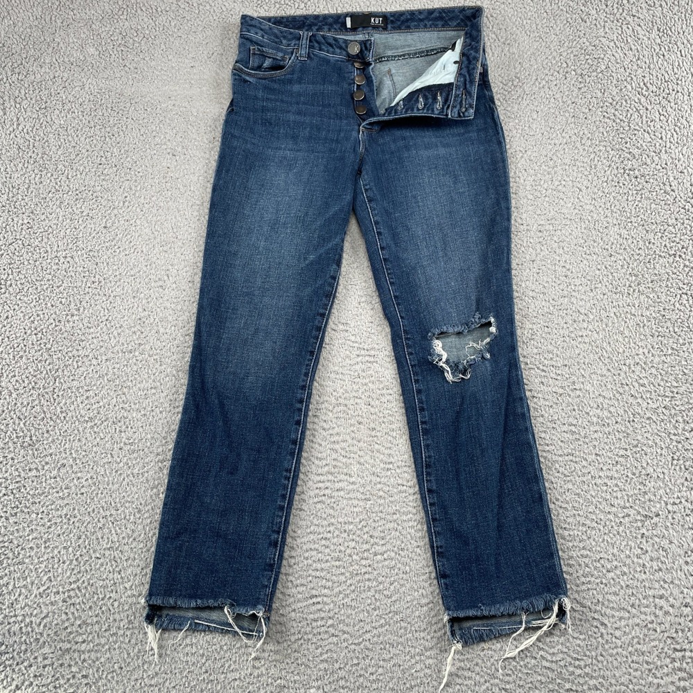Kut from the Kloth Jeans Womens 4 Blue Reese Fab Ab Ankle Straight Distressed